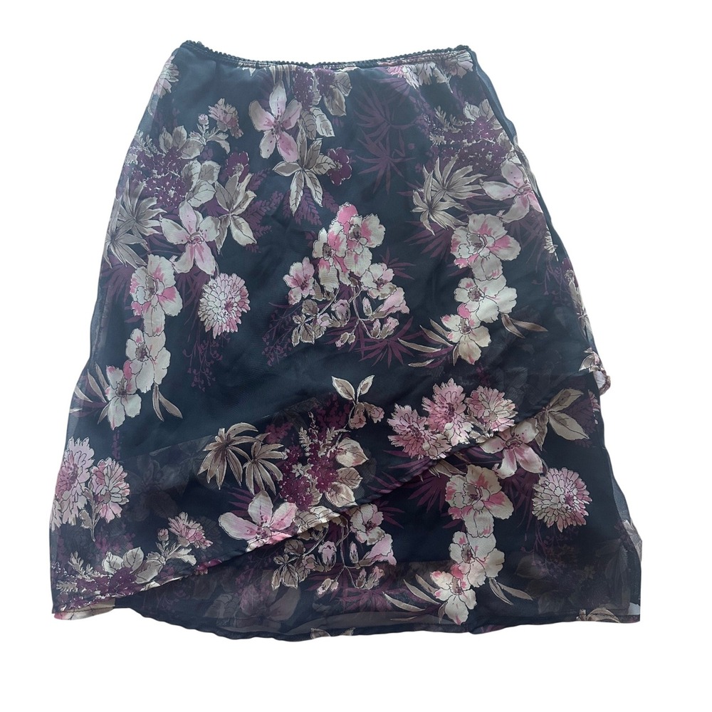 Vintage Studio Connection Petite Medium Floral‎ Midi Skirt Black Made in USA